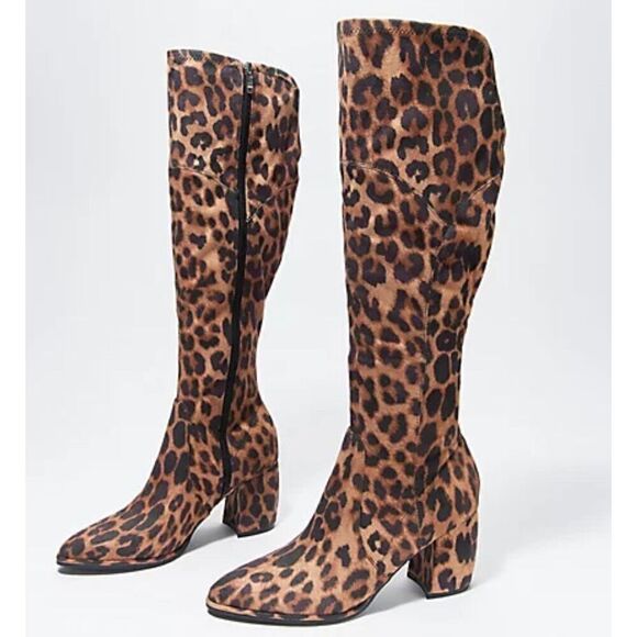 Marc Fisher Boots Women’s Size 6 Over The Knee Pointed Toe Leopard Print NEW - Picture 1 of 13